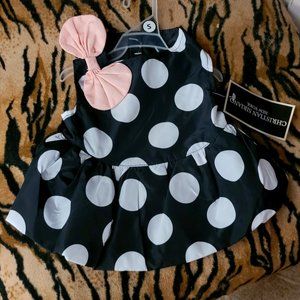 Pet Dress Dog or Cat Poka Dot Black and White w/ Bow sz. sm ea.
